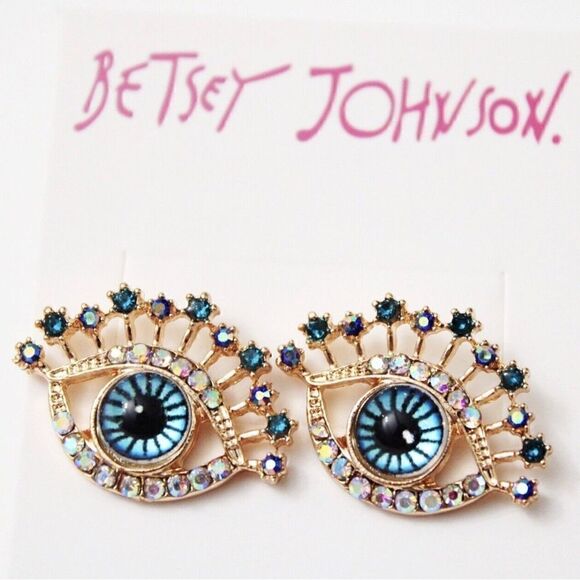 👁 Betsey Johnson sparkling crystal blue eye studs 👁 - Picture 3 of 4